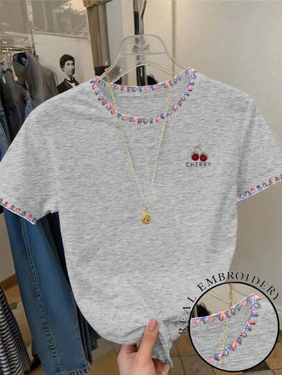 Resyla Women's Summer Cherry Shell Embroidered T-Shirt