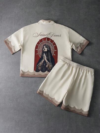 PAVTROS Men's Fashionable Printed Short Sleeve Shirt And Shorts Set, Summer