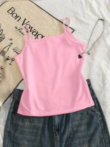 少女夏季甜美清爽碎花吊带背心，修身贴合，适合春季、夏季、度假、海滩、热带风情，碎花图案适合女孩和女性，四季皆宜。 - 粉色 - 查看 2