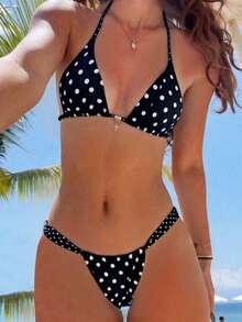 Swim Mod Bộ bikini hai mặt in họa tiết cổ yếm tam giác dành cho nữ, thích hợp cho kỳ nghỉ hè trên bãi biển, với họa tiết sao biển và cạp chun rộng. - Nhiều màu - Xem 2