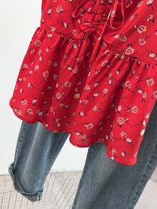 Franclia Áo tank top không tay dáng rộng thắt eo họa tiết hoa nhí ngọt ngào dành cho nữ, áo hai dây họa tiết hoa đỏ mặc hàng ngày, áo hai dây họa tiết hoa nhí đỏ cho mùa lễ hội. - Đỏ - Xem 8