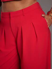 NYA SZN Plus Size High Rise Spring Business Pleated Trousers Bottoms Summer Festivals Brunch Office Siren Holiday Festive Winter Festival Special Occasion Elegant Luxury Carnival - Red - View 4