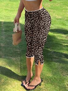 CovetEZ 女士经典豹纹针织弹力七分裤打底裤 - 百搭运动时尚夏季海滩度假装，适合春假、热带海岛婚礼、周年纪念、伴娘派对、约会之夜、婚礼宾客、新娘送礼会、波西米亚音乐节及优雅夏季穿着 - 彩色 - 查看 2