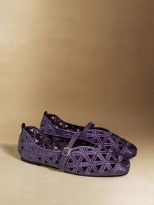 Rosivie Women's Buckle Design Hollow-Out Casual Slip-On Loafers - Purple 1 - View 5