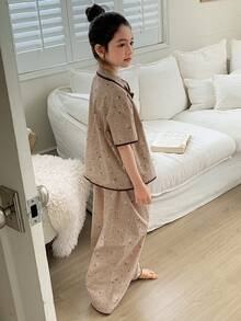 Dazy Kids Quần áo mặc nhà thoải mái cho bé gái tuổi teen mùa thu hè - Màu Khaki - Xem 8