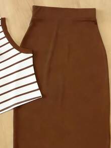 GlowEve Striped Sleeveless Casual Tank Top And Mini Skirt 2 Pieces Set, Summer - Multicolor - View 4