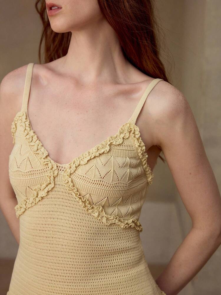 WOMEN'S YELLOW KNITTED TOP + SKIRT 2 PIECES SET, SPRING/SUMMER