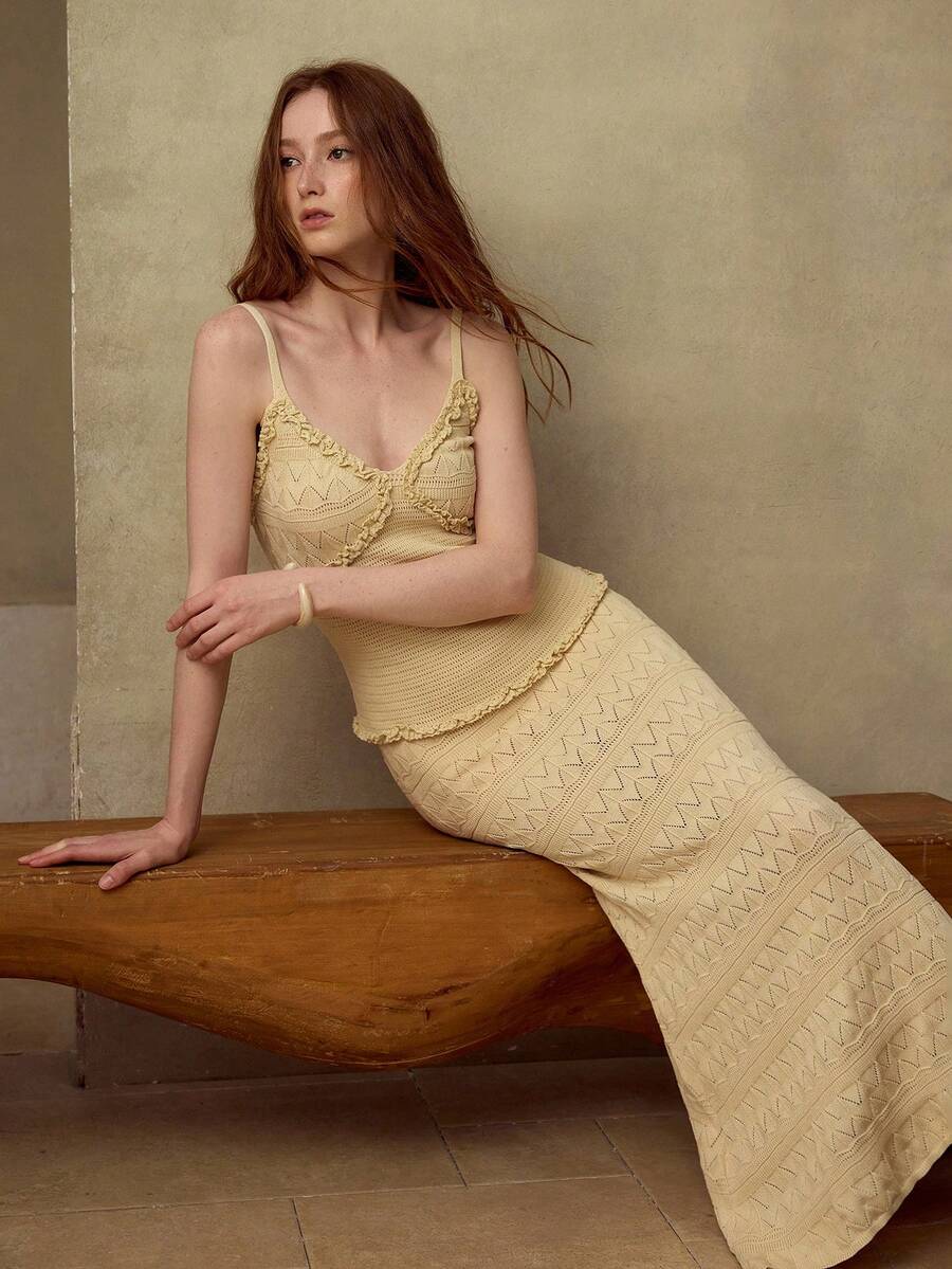 MOTF PREMIUM DAM GUL STICKAD TOPP + KJOL 2-DELARS SET, VÅR/SOMMAR - Gul - Visa 1