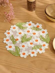1/2/4/6/8件装清新小花刺绣圆形餐垫，适用于家庭厨房装饰，可放置水杯、碗碟等，防滑，适合节日派对、生日派对、婚礼晚宴、餐厅、客厅、书桌、咖啡桌等家居装饰，四季通用。 - 白色 - 查看 5