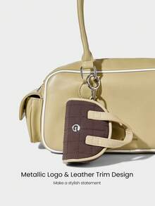 Ví đựng tiền xu mini 0.2L chống nước, viền kim loại, logo, kiểu chần bông, có móc khóa, thích hợp cho du lịch, sử dụng hàng ngày và thường ngày. - Màu nâu 1 - Xem 4