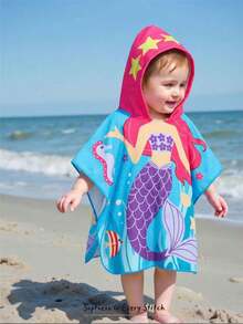 Cozy Pixies 女婴宽松可爱海洋动物印花连帽罩衫，适合海滩度假 - 彩色 - 查看 1