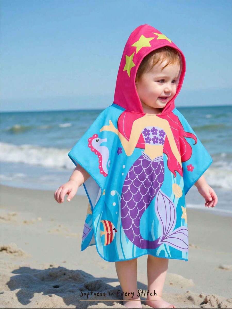 Cozy Pixies 女婴宽松可爱海洋动物印花连帽罩衫，适合海滩度假 - 彩色 - 查看 1