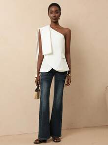 Vesra Áo sơ mi nữ kiểu dáng thường ngày với dây đeo vai, thiết kế cổ áo xéo và túi giả. - trắng - Xem 3