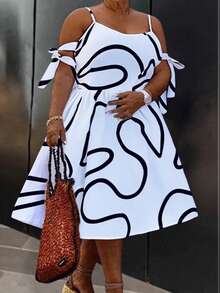 Slaydiva 春夏新款音乐节、复活节、圣帕特里克节、西部风、游牧风、生日派对、毕业典礼、学院风、学生装、日常休闲、百搭基础款、休闲、邮轮旅行、海滩、日光浴、爆款、街头风、婚礼宾客波西米亚风、通勤、早午餐、机场、派对及假日女式无袖夏季新款时尚修身印花条纹A字收腰短款加大码连衣裙 - 黑白 - 黑與白 - 查看 10