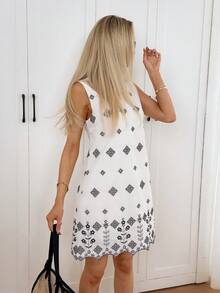 Easowa Women's Floral Pattern Round Neck Casual Sleeveless Mini Dress - Multicolor - View 3