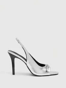 CUCCOO SZL 女士搭扣设计时尚日常穿搭高跟凉鞋 - 銀色 - 查看 1