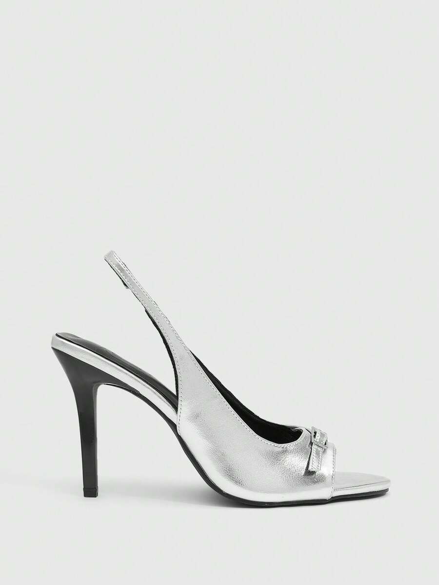CUCCOO SZL 女士搭扣设计时尚日常穿搭高跟凉鞋 - 銀色 - 查看 1