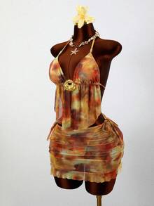 Slaydiva 新款女士亮片流苏比基尼套装，适合海滩、度假和约会，春夏款 - 彩色 - 查看 3