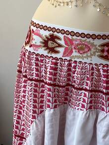 SuriyaCove 女士春夏印花不对称荷叶边沙滩/度假裙 - 粉色 - 查看 5