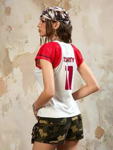 Rina Fox Women's Casual V-Neck Raglan Sleeve Numeric Print Top - White - View 3