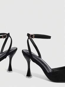 CUCCOO SZL Tacones altos de diseño con hebilla de punta fina para uso diario de moda para mujer - Negro - Ver 6