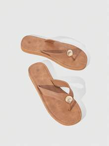 HighSole Flip-Flops Damenbekleidung 2026 Sommer Neu Modisch Vielseitig Flache Rutschfeste Weiche Sohle Strand Kühle Pantoffeln - Braun - Übersicht 4