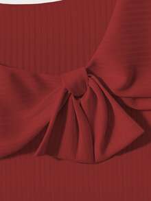 GlowEve 女士纯色蝴蝶结装饰短袖纽扣设计休闲T恤 - 紅色 - 查看 5