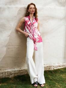 Airaco 时尚雪纺无袖印花衬衫，领口系带，简约设计，女士款 - 彩色 - 查看 4