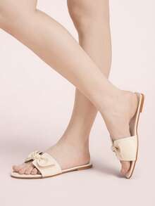 CUCCOO DOLLMOD Ladies Milk Apricot Comfortable Flat Sandals, Sweet Style Bow-Soled Sandals - Apricot - View 5