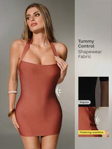 Nuvra Women's Sexy Backless Bodycon Vacation Dress, Curve-Hugging Ribbed Knit Bandage Design - Orange - View 1