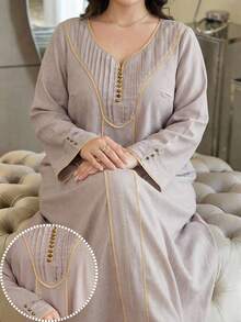 Al Najma 大码女士土耳其长裙和阿拉伯传统长袍 - 卡其色 - 查看 1