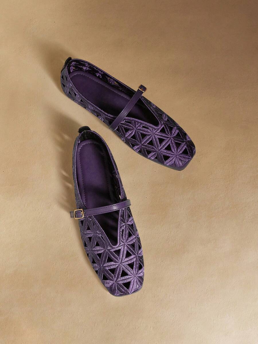 Rosivie Women's Buckle Design Hollow-Out Casual Slip-On Loafers - Purple 1 - View 1