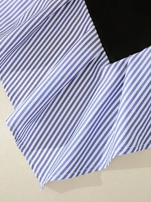 Franclia 女士黑色时尚休闲条纹衬衫，修身显瘦 - 黑色 - 查看 6