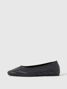 Sleekvia Women's New Fashion Woven Slip-On Square Toe Flat Shoes - Black - View 5