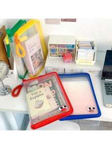 Joivida 1 Túi đựng tài liệu A4 trong suốt phối màu có khóa kéo, túi xách tay tiện dụng để đựng sách giáo khoa, giấy tờ và tài liệu. - Nhiều màu - Xem 9