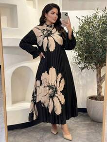 SHEIN Lady CURVE 大码女式休闲宽松长袖连衣裙 - 彩色 - 查看 7