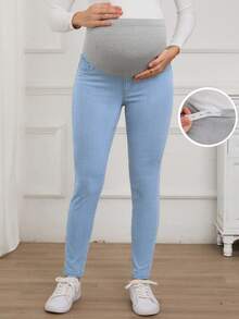 SHEIN Maternity Solid Color Casual Jeans - Light Wash - View 3