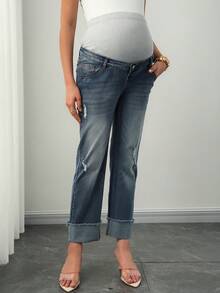 SHEIN 孕妇水洗牛仔裤 - 中等水洗藍 - 查看 4