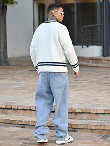 Devon Thys 寬鬆版型男士棉質牛仔褲，斜口口袋喇叭口長褲冲浪滑板褲貨運褲平口淺藍色休閒日出遊Y2K風格喜劇之友 - 淺色水洗藍 - 查看 5