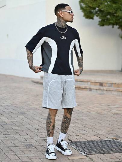 Devon Thys 男士街头学院风高街嘻哈摇滚二合一腰带运动短裤，适合送给男朋友或丈夫的礼物