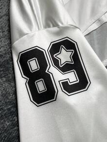 Glimmora 女士V领数字印花露脐时尚性感长袖上衣 - 米色 - 查看 5