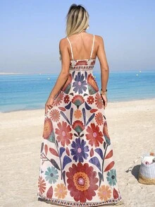 Swim Lushoire 女士夏季沙滩碎花吊带长裙 - 彩色 - 查看 2