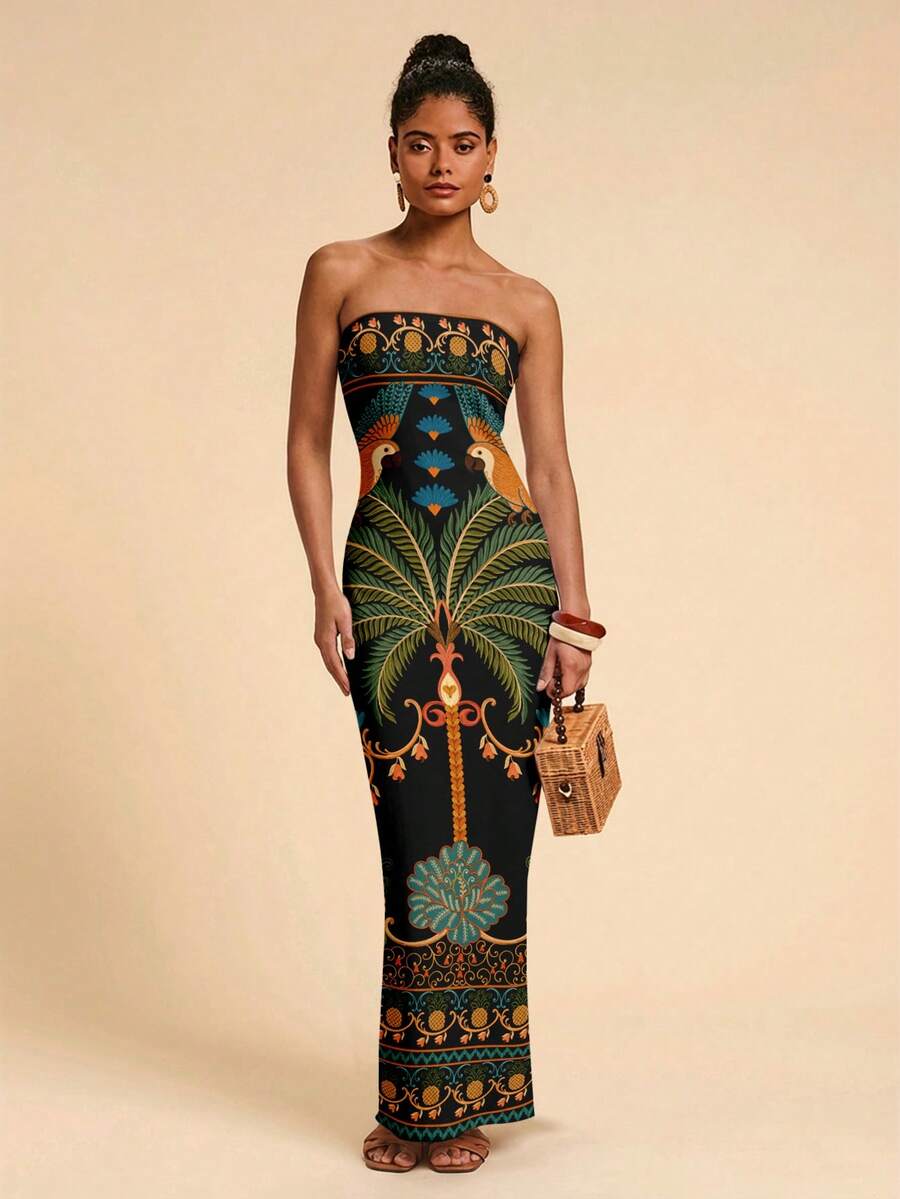 Travachic Vestido casual y minimalista con estampado floral para mujer - Multicolor - Ver 1