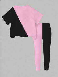 Tween Girl Spring And Summer Casual Fashion Creative Personalized Refreshing Minimalist Cool Virtual Girl Group Graphic Print T-Shirt And Leggings 2-Piece Set, Comfortable Daily Wear - Multicolor - View 2