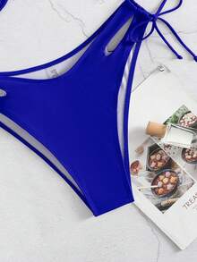 Bikini hở lưng thắt nút chéo hở lưng mùa hè Bikini bikini gọng màu xanh lam - Xanh đậm - Xem 5