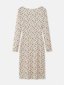lacRébo Vestido midi de manga comprida com estampa floral em estilo vintage, modelagem ajustada e detalhe de botões frontais. Lindo e romântico, perfeito para a primavera/verão, com inspiração francesa e parisiense. Vestido midi feminino de manga comprida com estampa floral. - Damasco - Ver 10