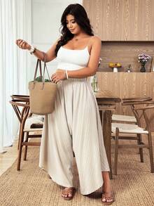 Weeklong Plus Size Women Casual Loose Woven Khaki Pants - Khaki - View 3