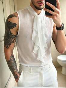 Manfinity Dauomo 男士透明纯色无袖衬衫 - 白色 - 查看 4