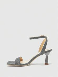 CUCCOO BIZCHIC Women's Gray Minimalist Chunky Heel Sandals, Versatile Casual Commuting Office Shoes Summer Shoes - Light Grey - View 10