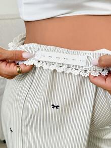 SHEIN 孕妇休闲/通勤蝴蝶结条纹印花裤 - 彩色 - 查看 7